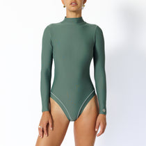 Long sleeves surf suit for women green recycled swimwear 